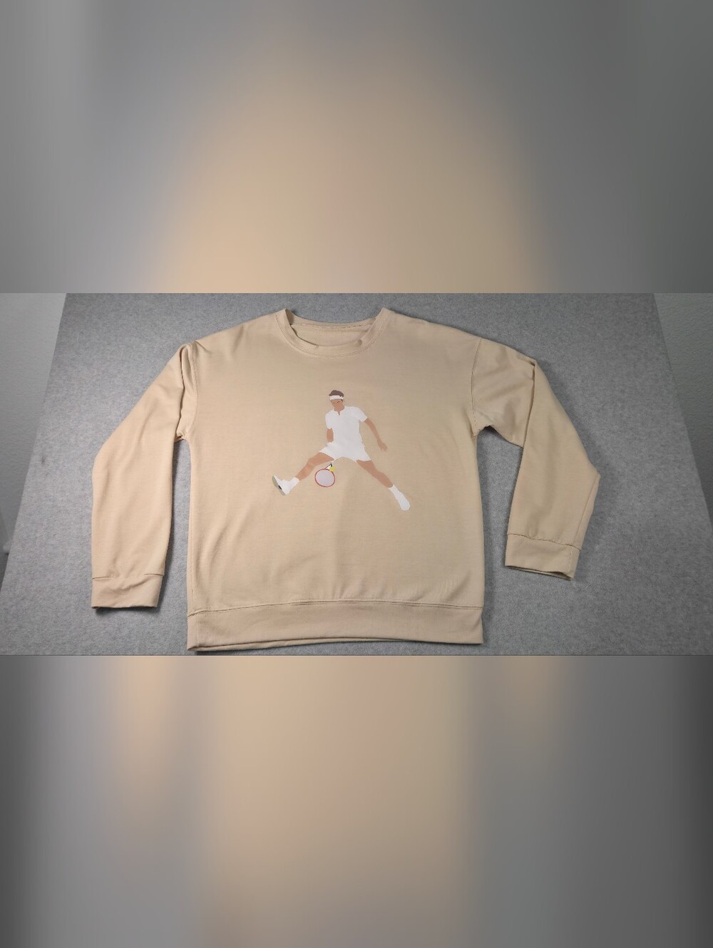 Athleisure Minimalist Tennis Player Graphic Sweatshirt Tan / Beige Size Medium
